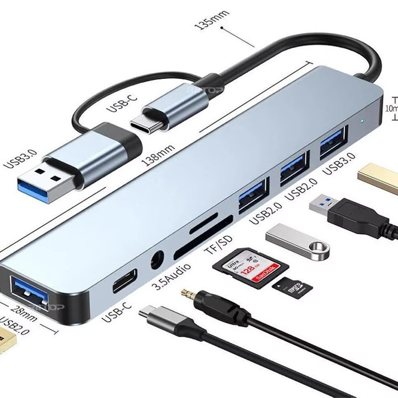 Hub USB-C 8-en-1 à double connecteur
