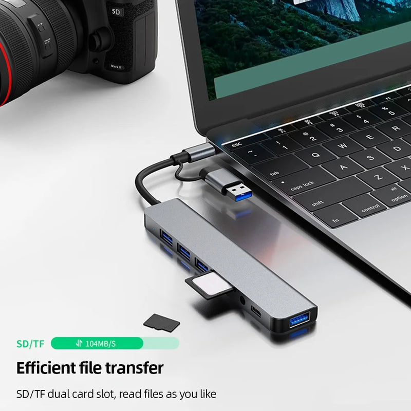 Hub USB-C 8-en-1 à double connecteur